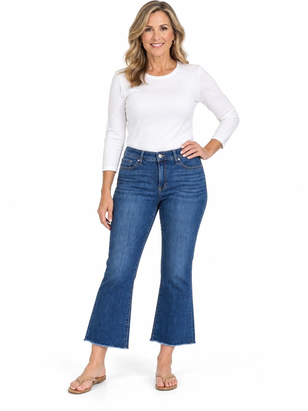 Chicos jeans So Slimming Girlfriend Kick Flare with raw hem size 8 Chicos 1